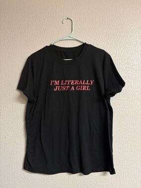 Black Graphic Tee with Pink Slogan